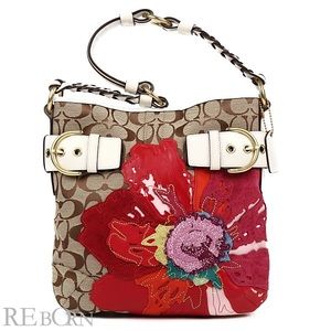Coach bag with red flower and hand glued SWAROVSKI